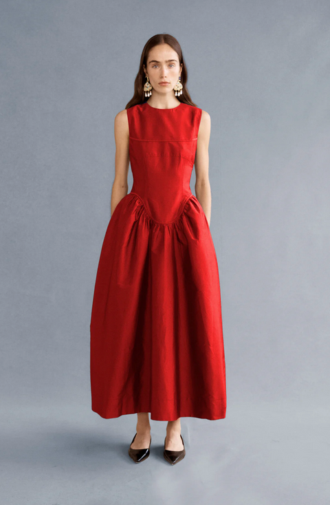 Lovaan Wilma Midi Dress - Crimson