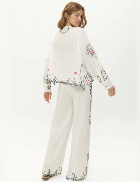 ME369 Helena Embroidered Linen Shirt - White