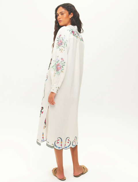 ME369 Daisy Embroidered Linen Dress - White