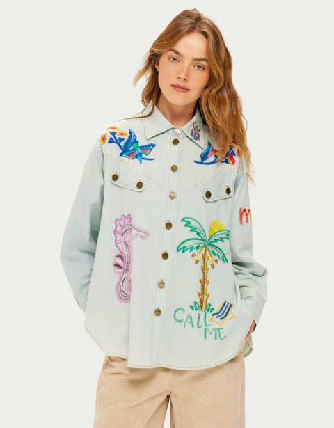 ME369 Adelyn Embroidered Denim Shirt - Light Blue