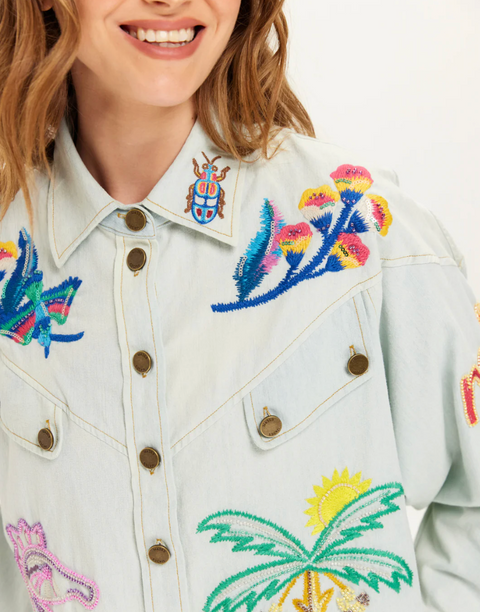 ME369 Adelyn Embroidered Denim Shirt - Light Blue
