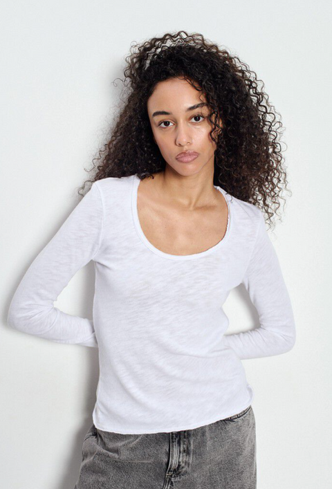 American Vintage Sonoma Long Sleeve Scoop Neck T-Shirt - White