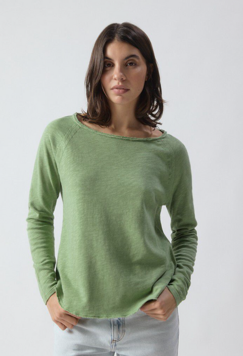 American Vintage Sonoma Long Sleeve Boatneck T-Shirt - Vintage Lemongrass