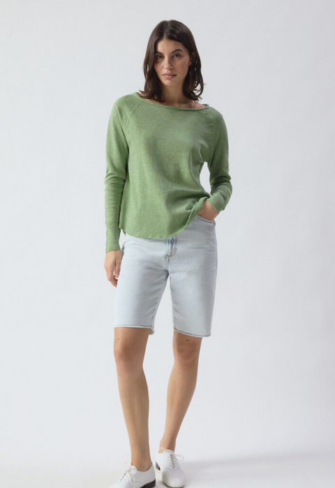 American Vintage Sonoma Long Sleeve Boatneck T-Shirt - Vintage Lemongrass