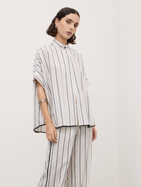Ottod'Ame Stripe Short Sleeve Shirt - Cream/Black