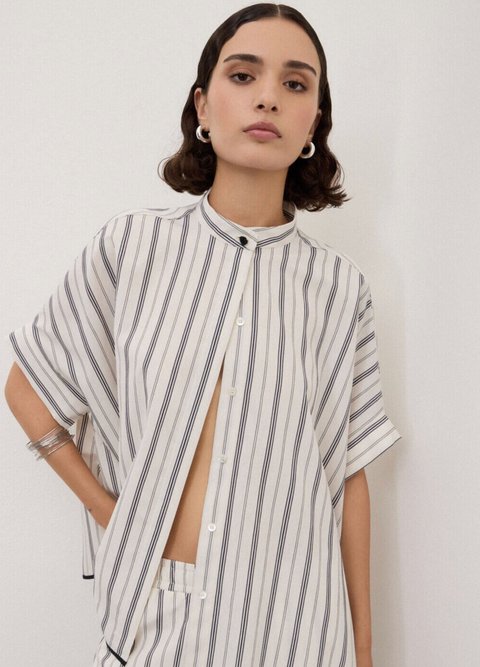 Ottod'Ame Stripe Short Sleeve Shirt - Cream/Black