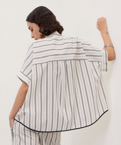 Ottod'Ame Stripe Short Sleeve Shirt - Cream/Black
