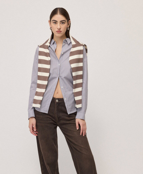 Ottod'Ame Stripe Shirt - Off White/Navy/Choc