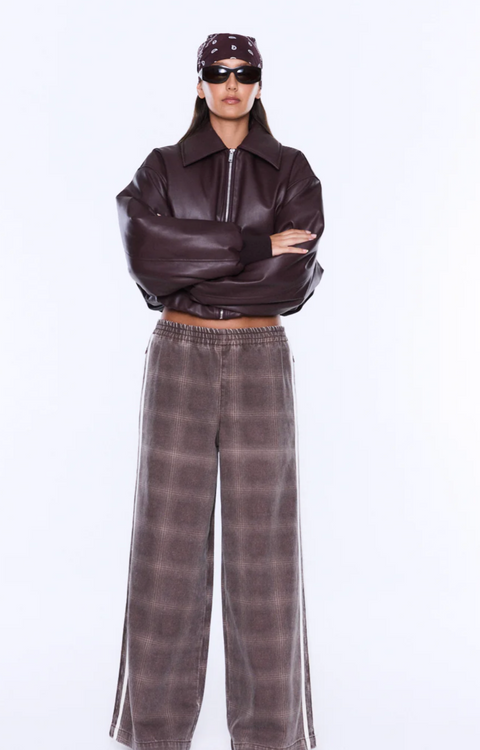 Ena Pelly Myla Wide Leg Pant - Burgundy Check