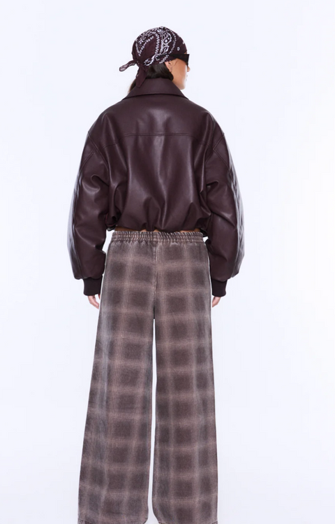 Ena Pelly Myla Wide Leg Pant - Burgundy Check