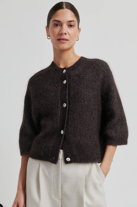 Second Female Andrea 3/4 Sleeve Cardigan - Chocolate Torte