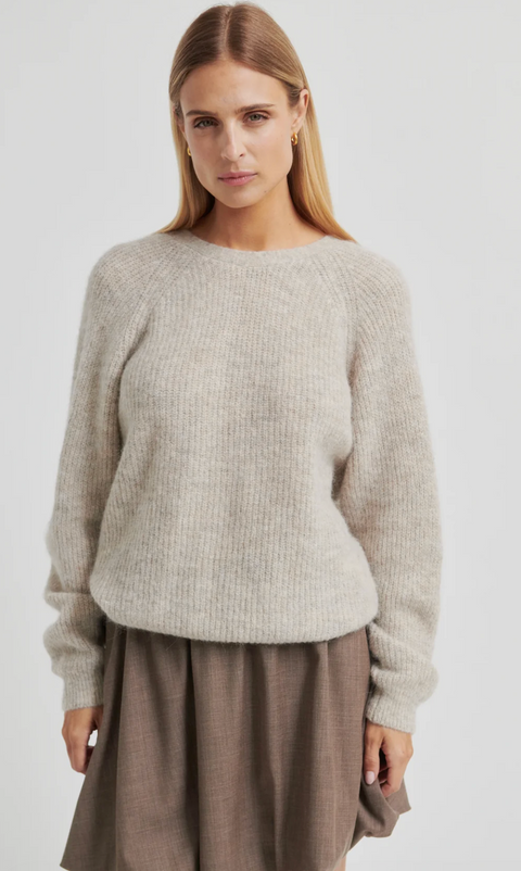 Second Female Flare Knit - Light Beige Melange