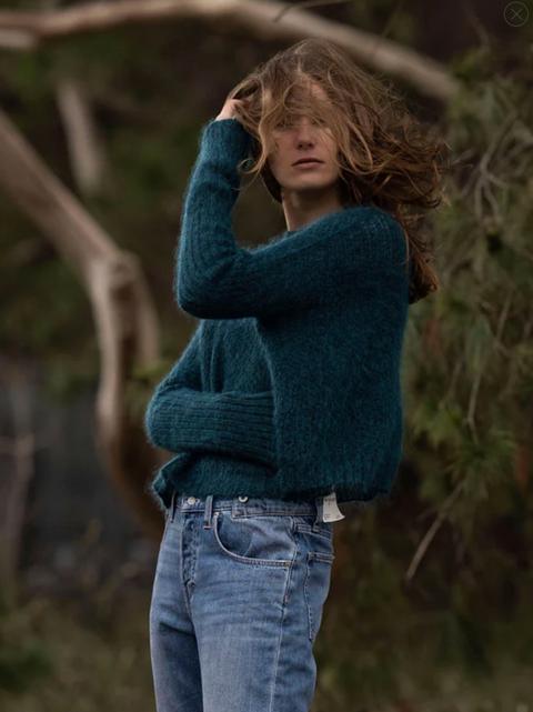 Luna Gallery Mohair Waffle Crop Jumper - Teal