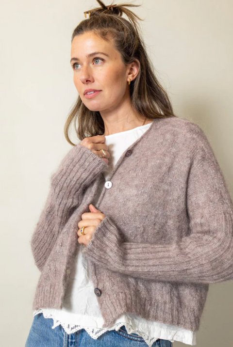 Luna Gallery Mohair Wool Diamond Crop Cardigan - Mushroom