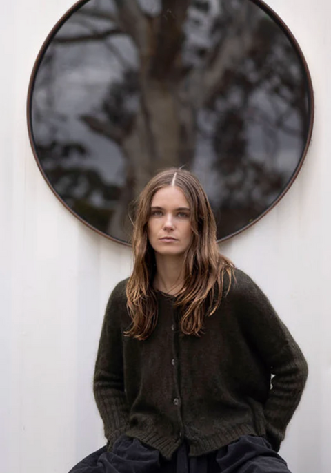 Luna Gallery Mohair Wool Diamond Crop Cardigan - Olive