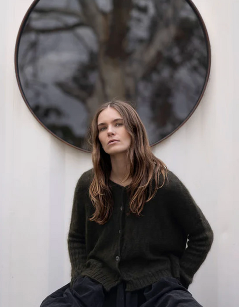 Luna Gallery Mohair Wool Diamond Crop Cardigan - Olive
