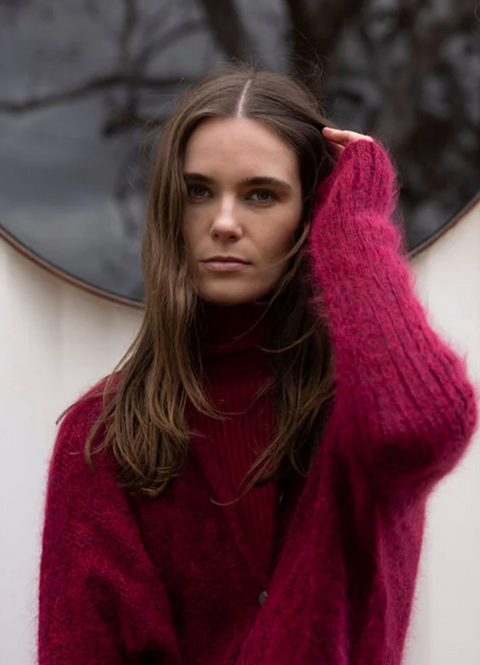 Luna Gallery Mohair Wool Diamond Crop Cardigan - Raspberry