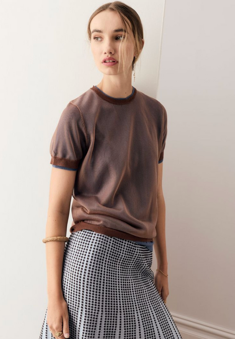 POL Clothing Kaspar Layered Tee - Choc/Blue
