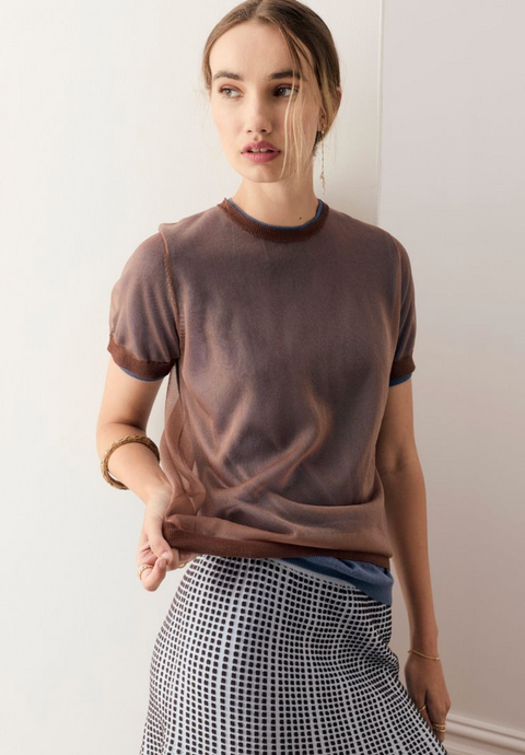 POL Clothing Kaspar Layered Tee - Choc/Blue