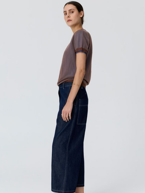 POL Clothing Kaspar Layered Tee - Choc/Blue