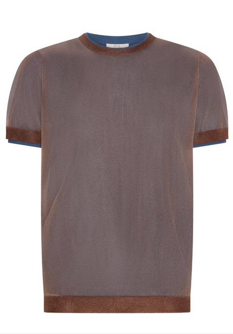 POL Clothing Kaspar Layered Tee - Choc/Blue