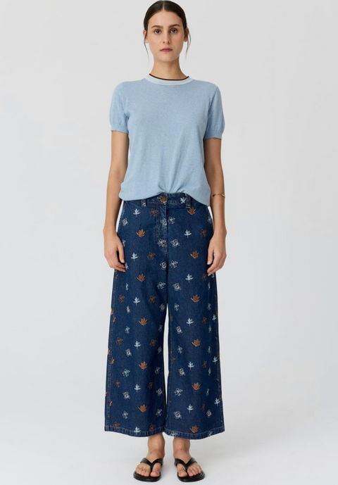 POL Clothing Dillon Tee with Tipping - Blue/Choc