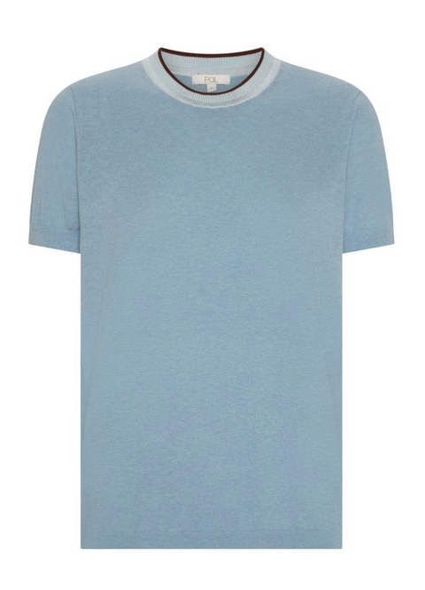 POL Clothing Dillon Tee with Tipping - Blue/Choc