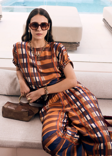 POL Clothing Lattice Top - Amber Check