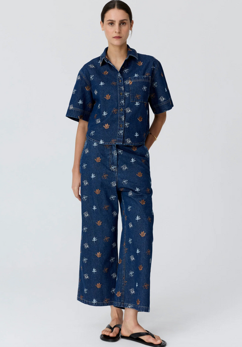 POL Clothing Gilt Embroidered Shirt - Denim/Copper