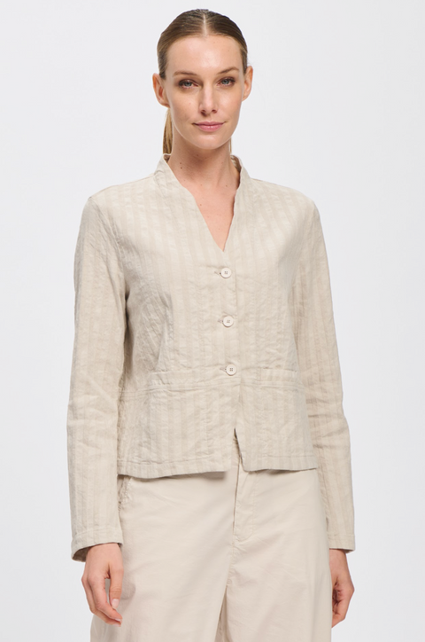 Transit Stripe Collarless Jacket - Sand