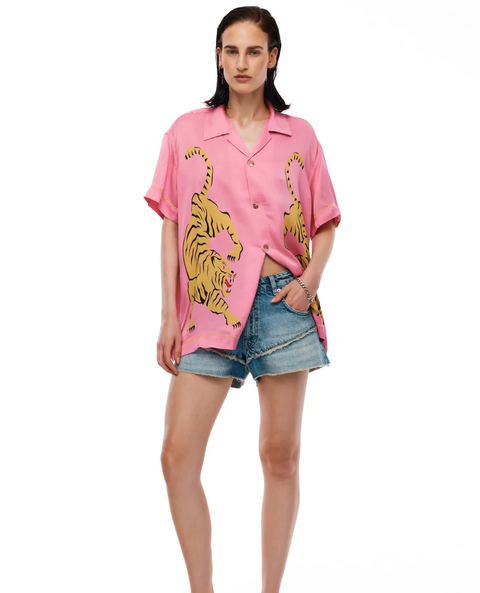 The Tales Crouching Tiger Washed Silk Shirt - Pink