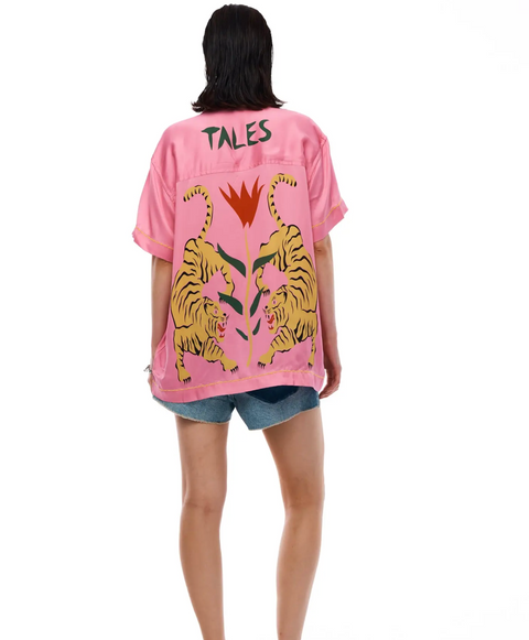 The Tales Crouching Tiger Washed Silk Shirt - Pink