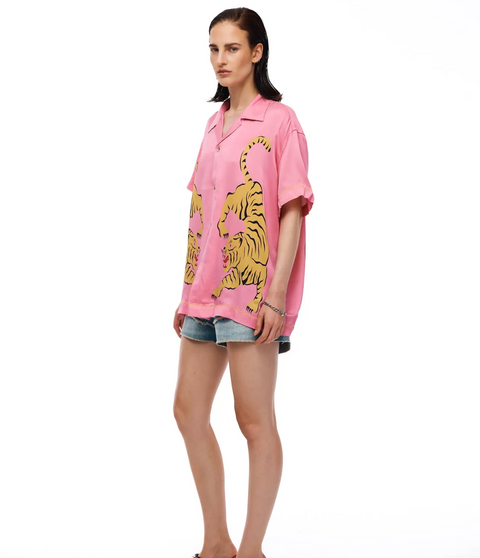 The Tales Crouching Tiger Washed Silk Shirt - Pink