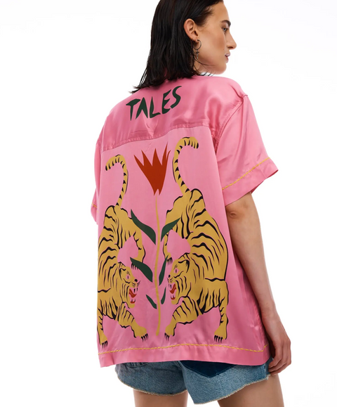 The Tales Crouching Tiger Washed Silk Shirt - Pink
