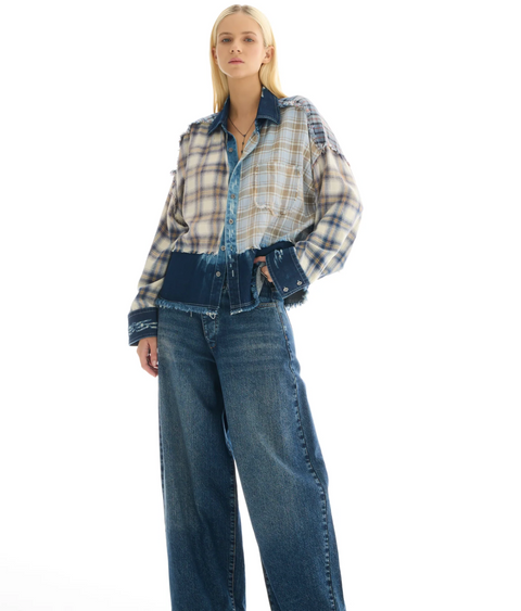 The Tales Mixed Flannel and Denim Shirt - Blue
