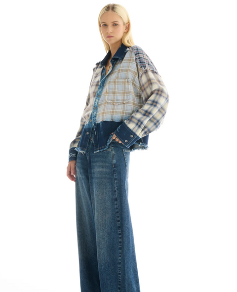 The Tales Mixed Flannel and Denim Shirt - Blue