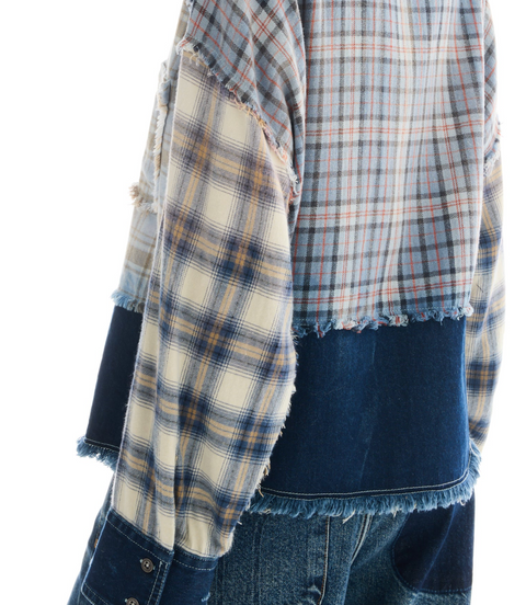 The Tales Mixed Flannel and Denim Shirt - Blue
