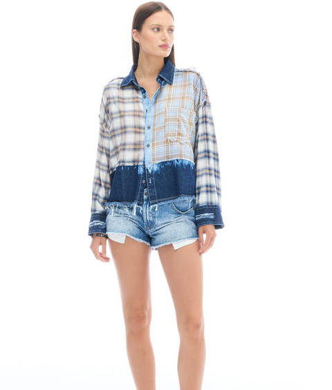 The Tales Mixed Flannel and Denim Shirt - Blue
