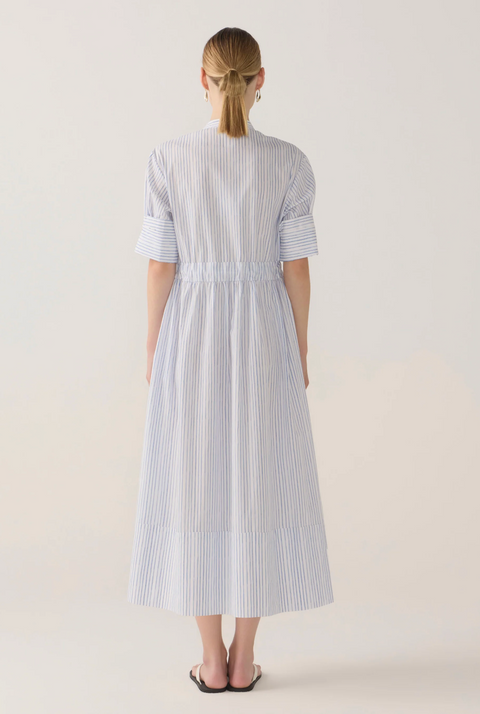 Foemina Nell Dress - Blue Double Stripe Poplin