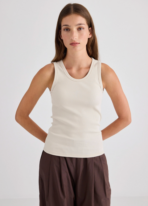 Laing Home Juna Ribbed Cotton Tank - Vanilla