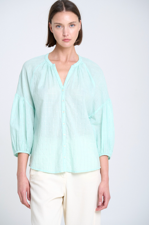 Sita Murt Cotton Lurex Blouse - Aqua