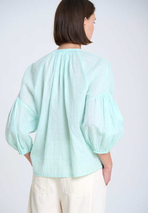 Sita Murt Cotton Lurex Blouse - Aqua
