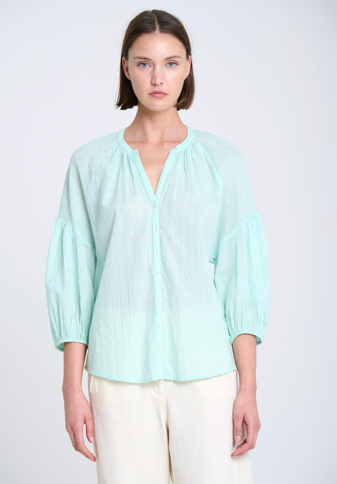 Sita Murt Cotton Lurex Blouse - Aqua