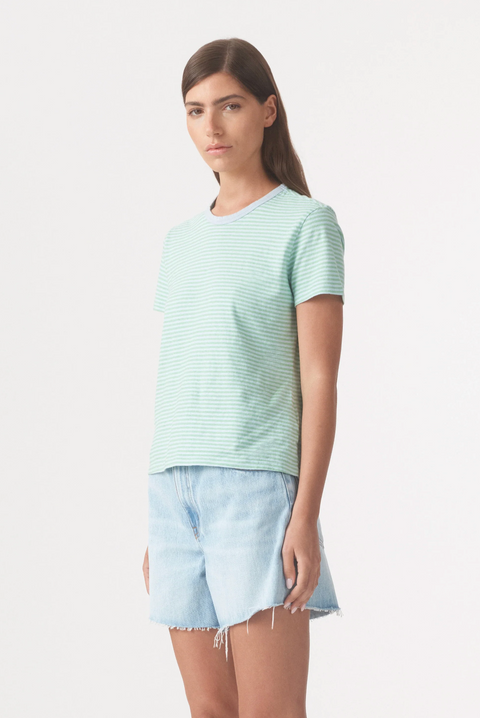 Outland Denim Ivy Stripe Tee - Green/Blue Stripe