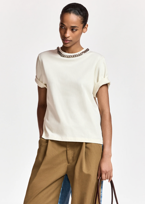 Essentiel Antwerp Klaim T-Shirt with Chain - Off White