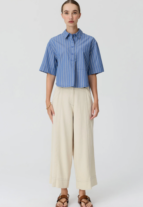 POL Clothing Aubin Camp Shirt - Blue/Butter