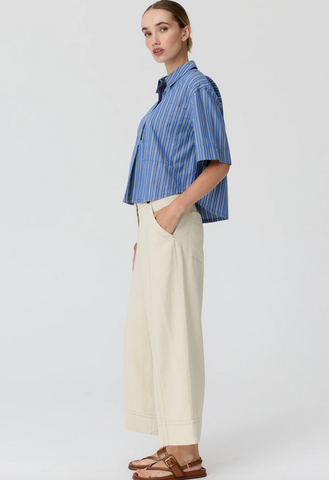 POL Clothing Aubin Camp Shirt - Blue/Butter