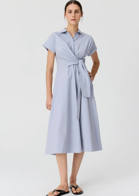 POL Clothing Elina Wrap Shirt Dress - Blue