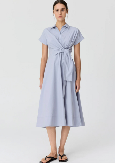 POL Clothing Elina Wrap Shirt Dress - Blue