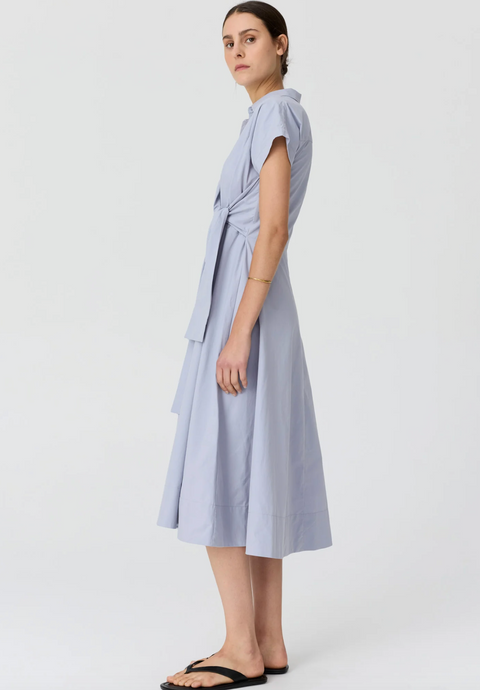 POL Clothing Elina Wrap Shirt Dress - Blue